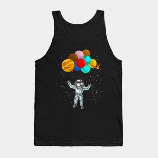 Astronaut In Space Flying With Planet Balloons Tank Top